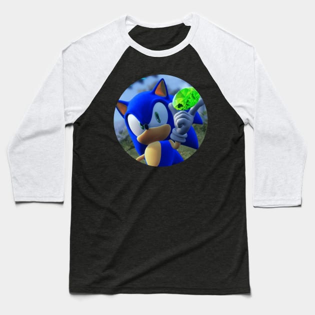 Sonic the Hedgehog with Chaos Emerald Baseball T-Shirt by Sonic Mobian